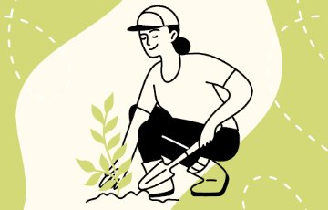 Image of cartoon woman gardening